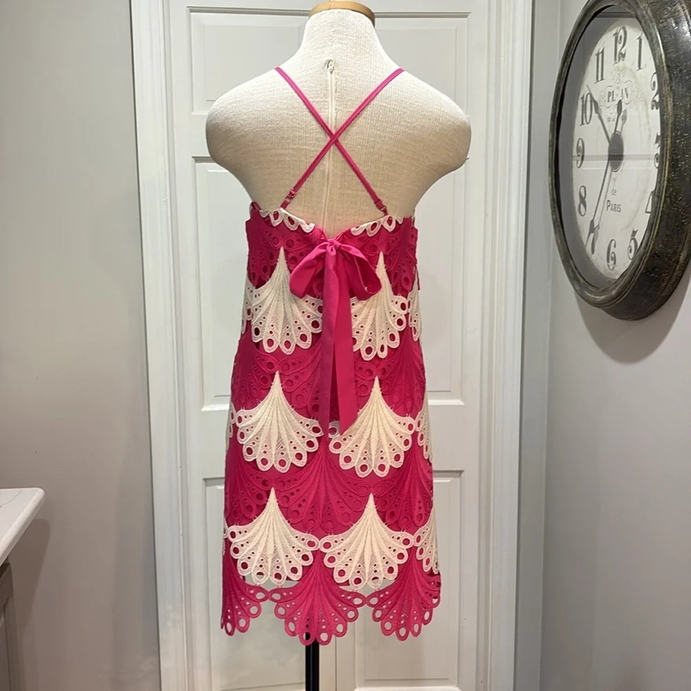 Adelyn Rae sz S pink and cream crochet spaghetti strap dress NWT